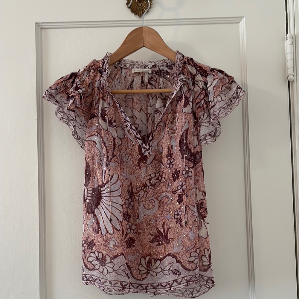 Beautiful Ulla Johnson Size 2 Pink Ruffled Cap Sleeve Blouse